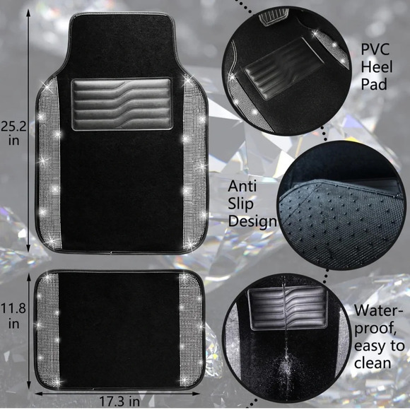 Brand new 4 price Car mat set, sides with shining crystal. silver and black. - Picture 7 of 12